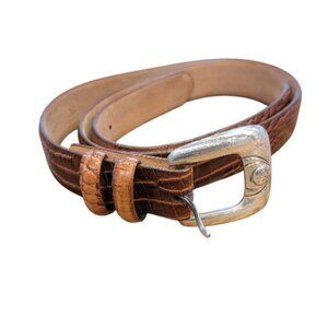 Italian Calfskin Croc Embossed Leather Belt w Silver Buckle Size 36